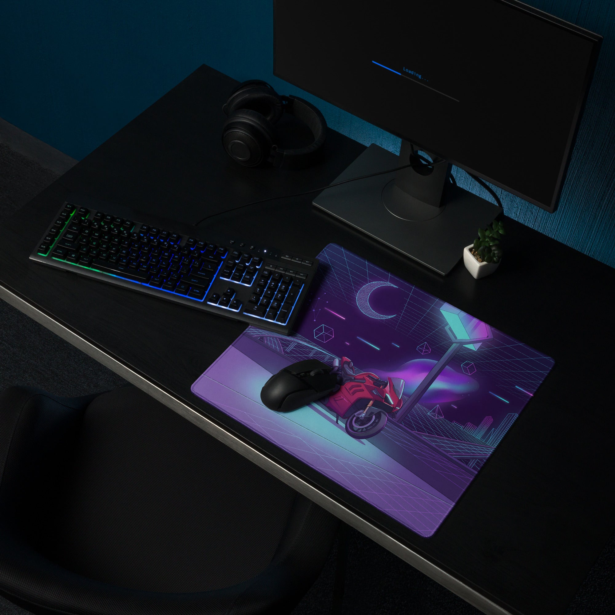 Ducati Panigale V4 Inspired Red Purple Vaporwave Gaming Mouse Pad – Neon Cyber City Desk Mat, Retro Futuristic Superbike Digital Art