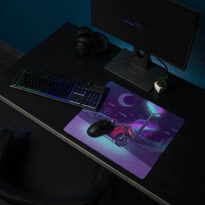 Ducati Panigale V4 Inspired Red Purple Vaporwave Gaming Mouse Pad – Neon Cyber City Desk Mat, Retro Futuristic Superbike Digital Art