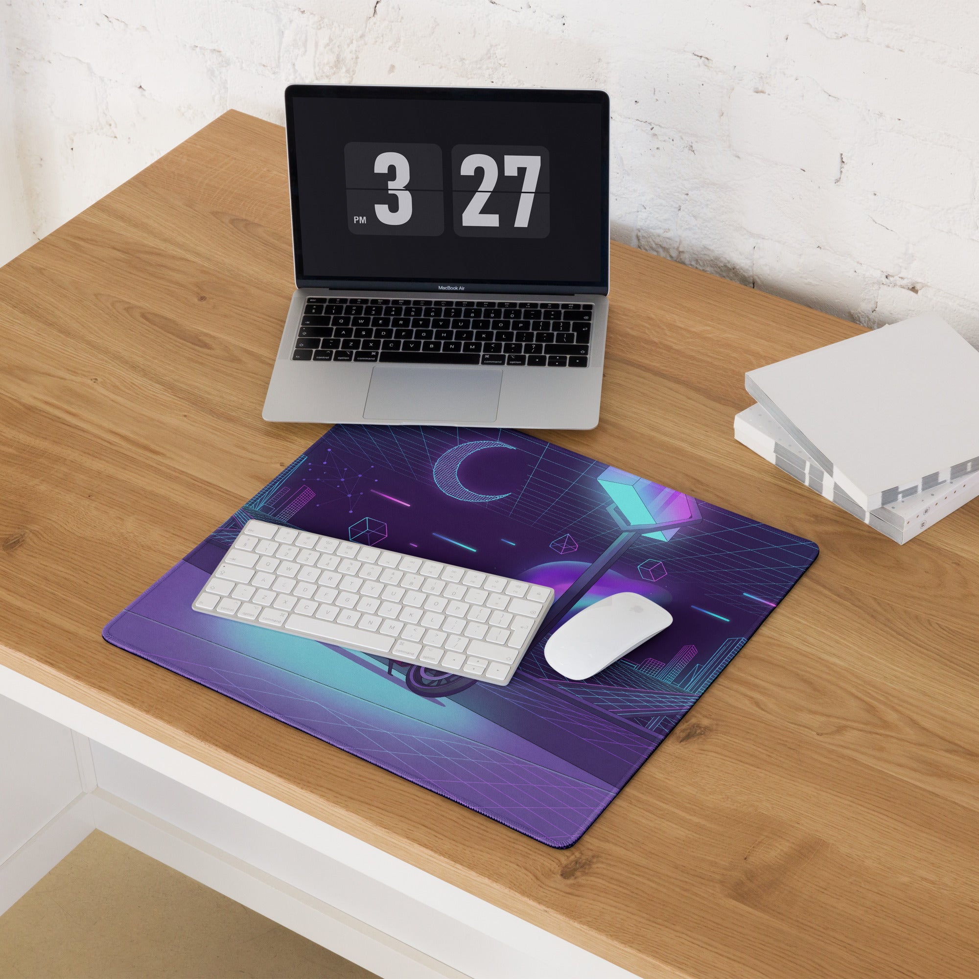 Ducati Panigale V4 Inspired Red Purple Vaporwave Gaming Mouse Pad – Neon Cyber City Desk Mat, Retro Futuristic Superbike Digital Art