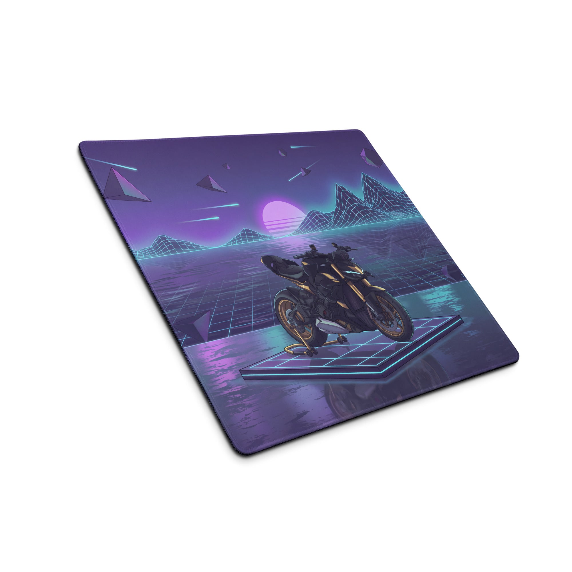 Ducati Streetfighter V4S Inspired White Purple Vaporwave Gaming Mouse Pad – Neon Grid Dreamscape Desk Mat, Retro Futuristic Superbike Digital Art