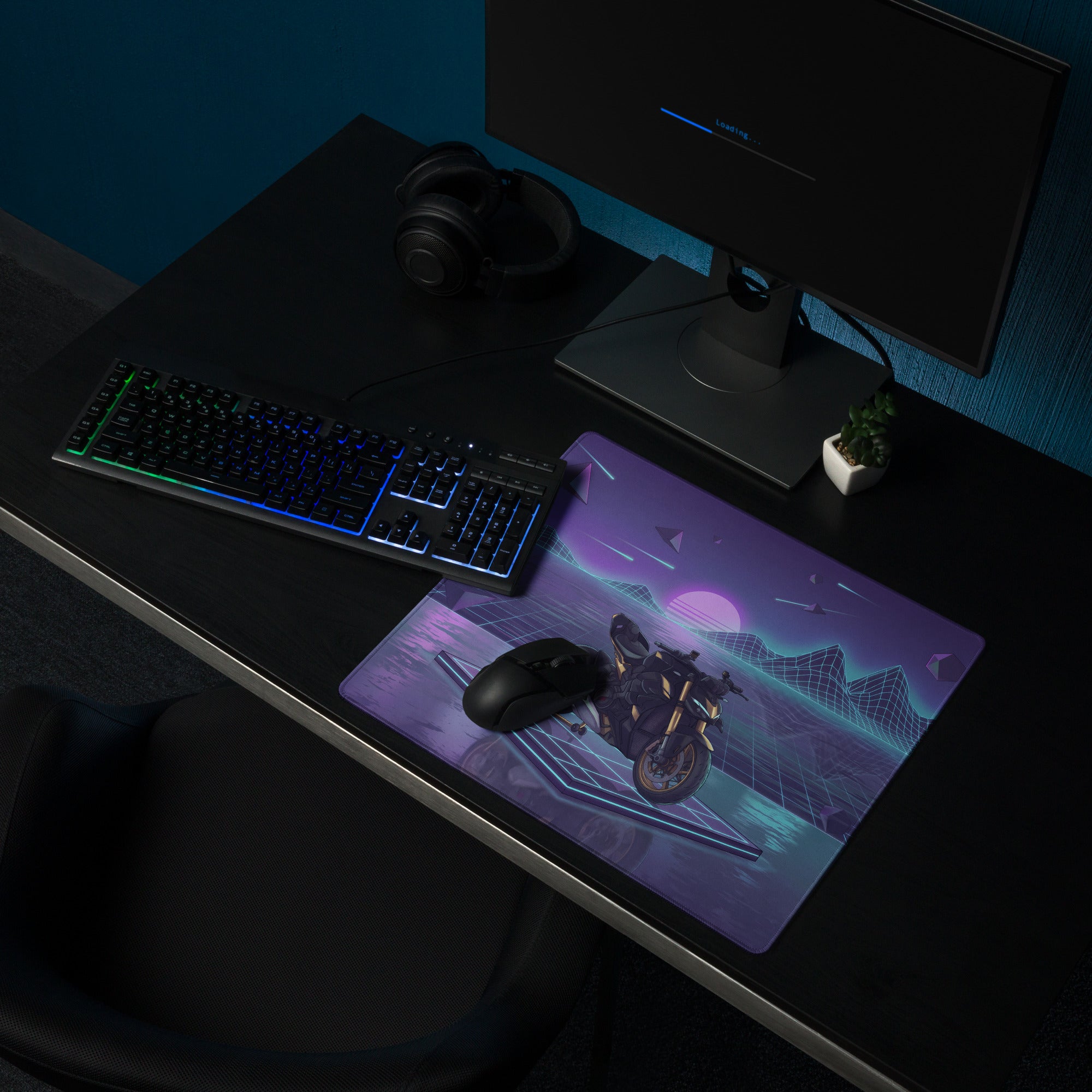 Ducati Streetfighter V4S Inspired White Purple Vaporwave Gaming Mouse Pad – Neon Grid Dreamscape Desk Mat, Retro Futuristic Superbike Digital Art