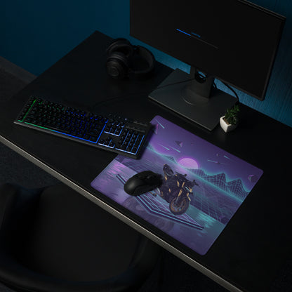 Ducati Streetfighter V4S Inspired White Purple Vaporwave Gaming Mouse Pad – Neon Grid Dreamscape Desk Mat, Retro Futuristic Superbike Digital Art