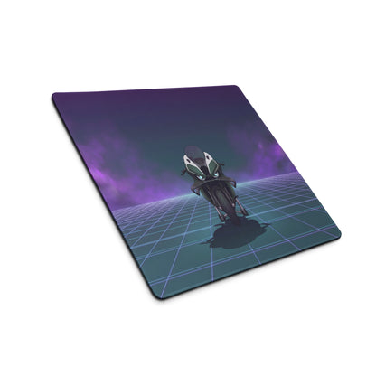 BMW M1000RR Inspired Green Purple Vaporwave Gaming Mouse Pad – Neon Grid Desk Mat, Moody Retro Futuristic Sportbike Digital Art
