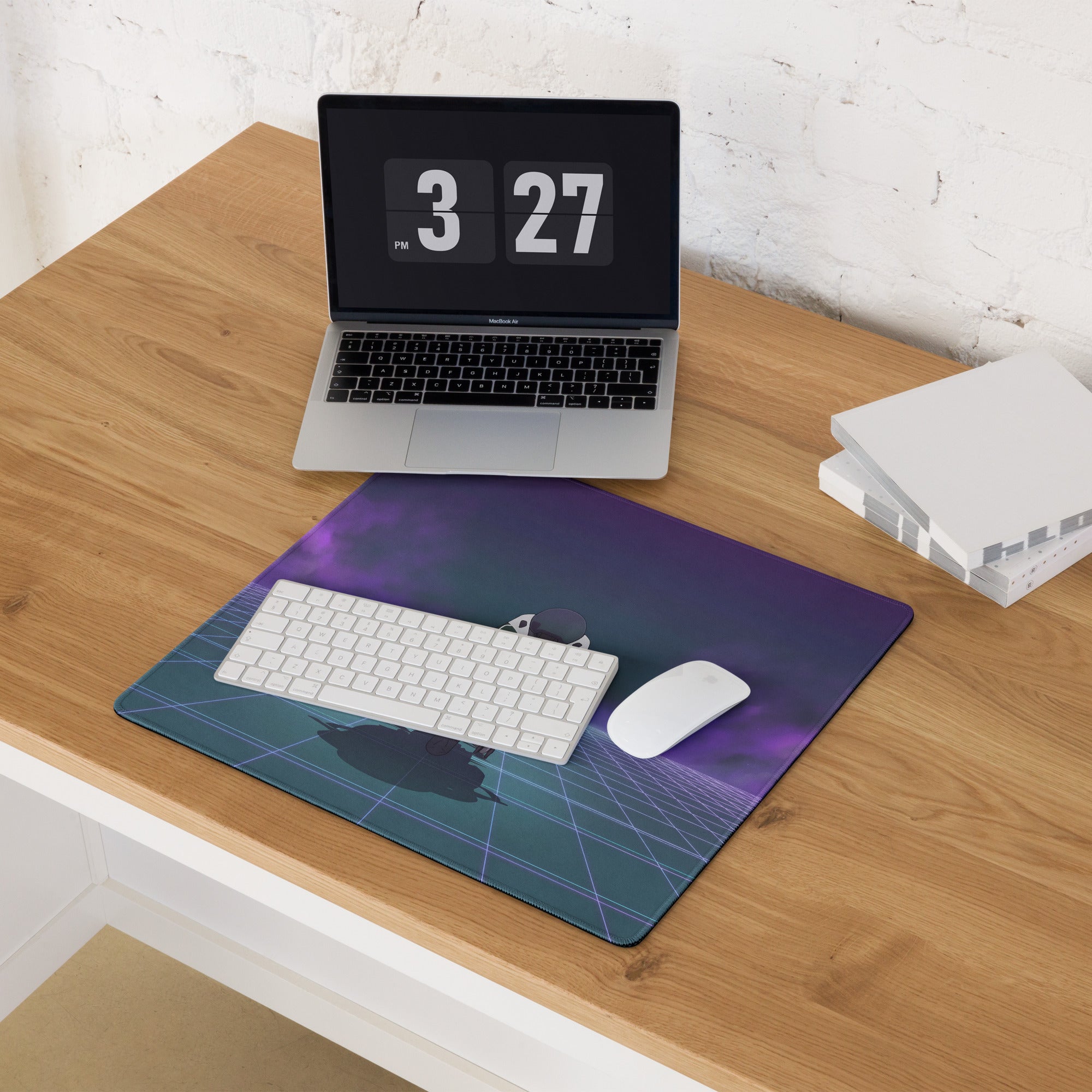BMW M1000RR Inspired Green Purple Vaporwave Gaming Mouse Pad – Neon Grid Desk Mat, Moody Retro Futuristic Sportbike Digital Art