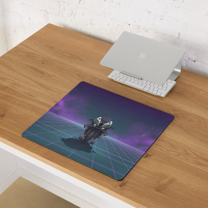 BMW M1000RR Inspired Green Purple Vaporwave Gaming Mouse Pad – Neon Grid Desk Mat, Moody Retro Futuristic Sportbike Digital Art