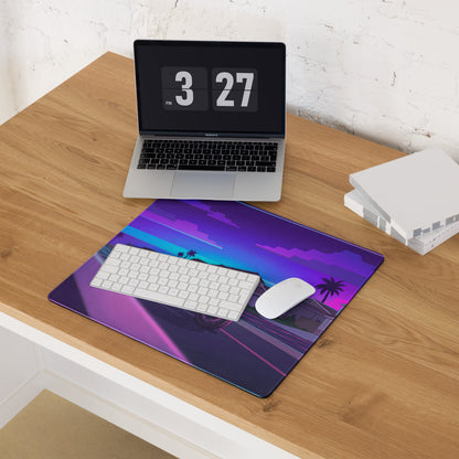 Aprilia RSV4 1100 Factory Inspired Red Purple Vaporwave Gaming Mouse Pad – Neon Suburban Street Desk Mat, Retro Futuristic Sportbike Digital Art