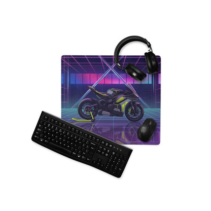 Ducati Panigale V4 Inspired Black Lime Vaporwave Gaming Mouse Pad – Neon Cyber Grid Desk Mat, Futuristic Synthwave Sportbike Digital Art