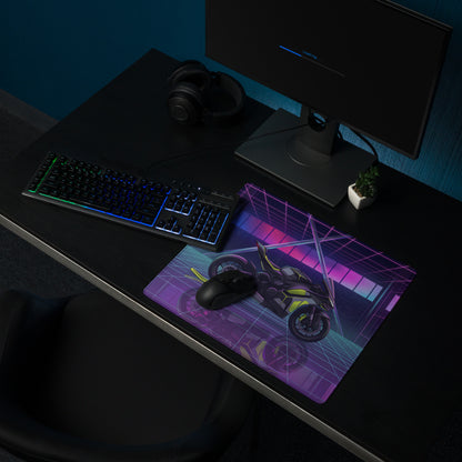 Ducati Panigale V4 Inspired Black Lime Vaporwave Gaming Mouse Pad – Neon Cyber Grid Desk Mat, Futuristic Synthwave Sportbike Digital Art