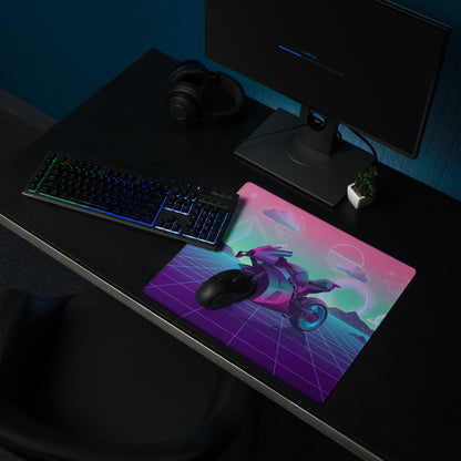 KTM RC 8C Inspired Pink Teal Vaporwave Gaming Mouse Pad – Neon Retro Grid Desk Mat, Dreamy Cosmic Mountain Sportbike Digital Art