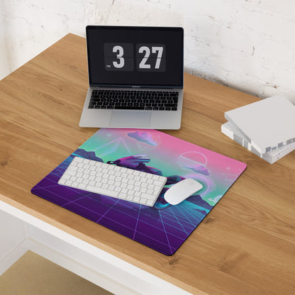 KTM RC 8C Inspired Pink Teal Vaporwave Gaming Mouse Pad – Neon Retro Grid Desk Mat, Dreamy Cosmic Mountain Sportbike Digital Art
