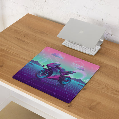 KTM RC 8C Inspired Pink Teal Vaporwave Gaming Mouse Pad – Neon Retro Grid Desk Mat, Dreamy Cosmic Mountain Sportbike Digital Art