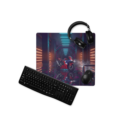 Honda CBR1000RR-R Fireblade Inspired Red Blue Vaporwave Gaming Mouse Pad – Neon Cyber Garage Desk Mat, Moody Futuristic Sportbike Digital Art
