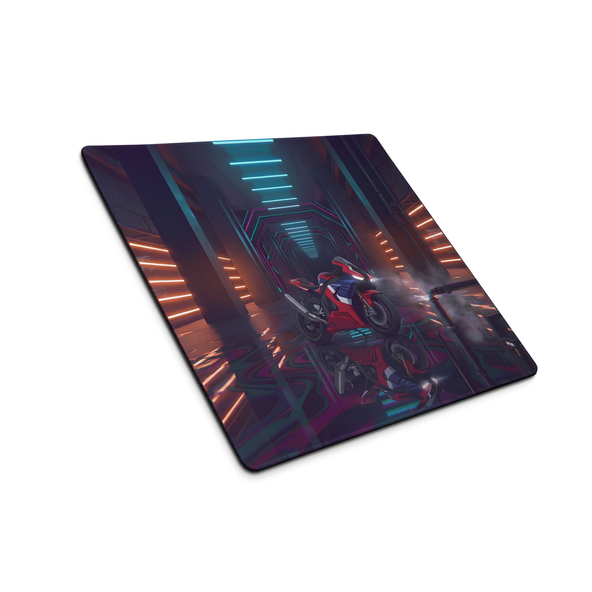 Honda CBR1000RR-R Fireblade Inspired Red Blue Vaporwave Gaming Mouse Pad – Neon Cyber Garage Desk Mat, Moody Futuristic Sportbike Digital Art