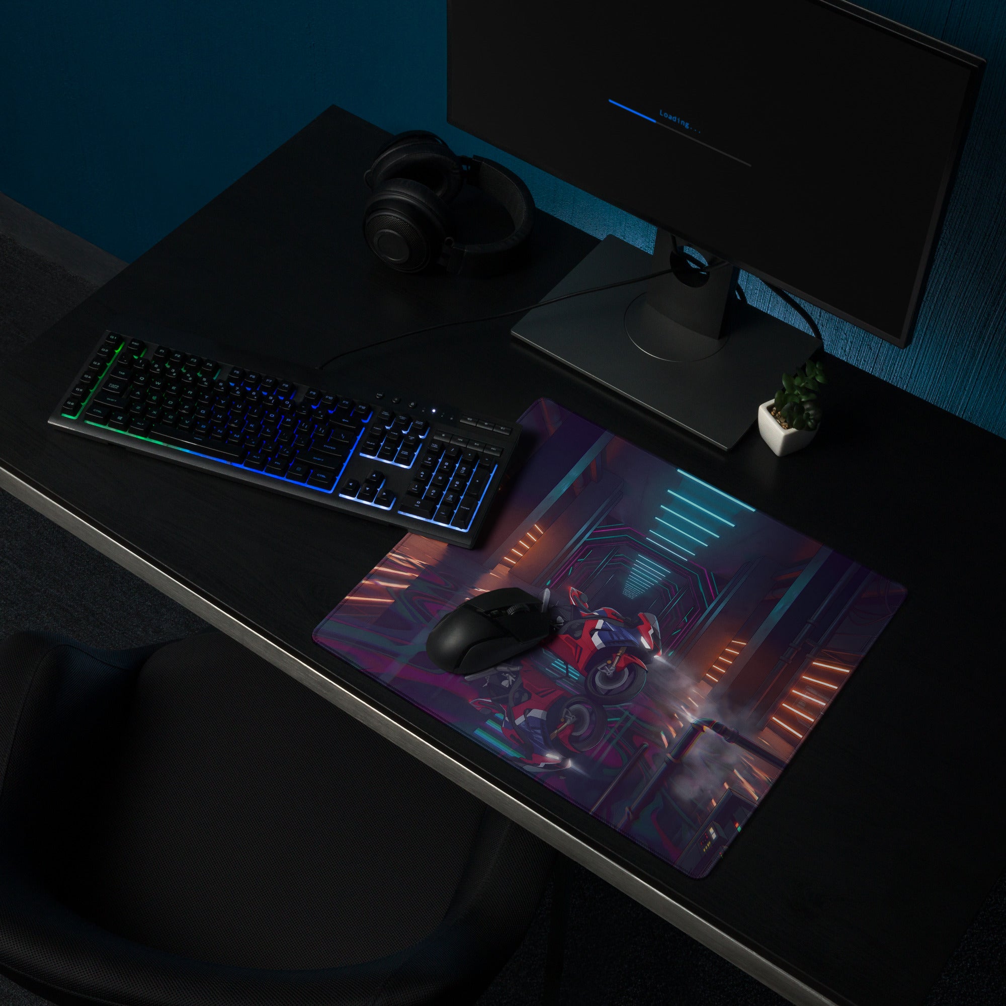 Honda CBR1000RR-R Fireblade Inspired Red Blue Vaporwave Gaming Mouse Pad – Neon Cyber Garage Desk Mat, Moody Futuristic Sportbike Digital Art