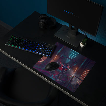 Honda CBR1000RR-R Fireblade Inspired Red Blue Vaporwave Gaming Mouse Pad – Neon Cyber Garage Desk Mat, Moody Futuristic Sportbike Digital Art