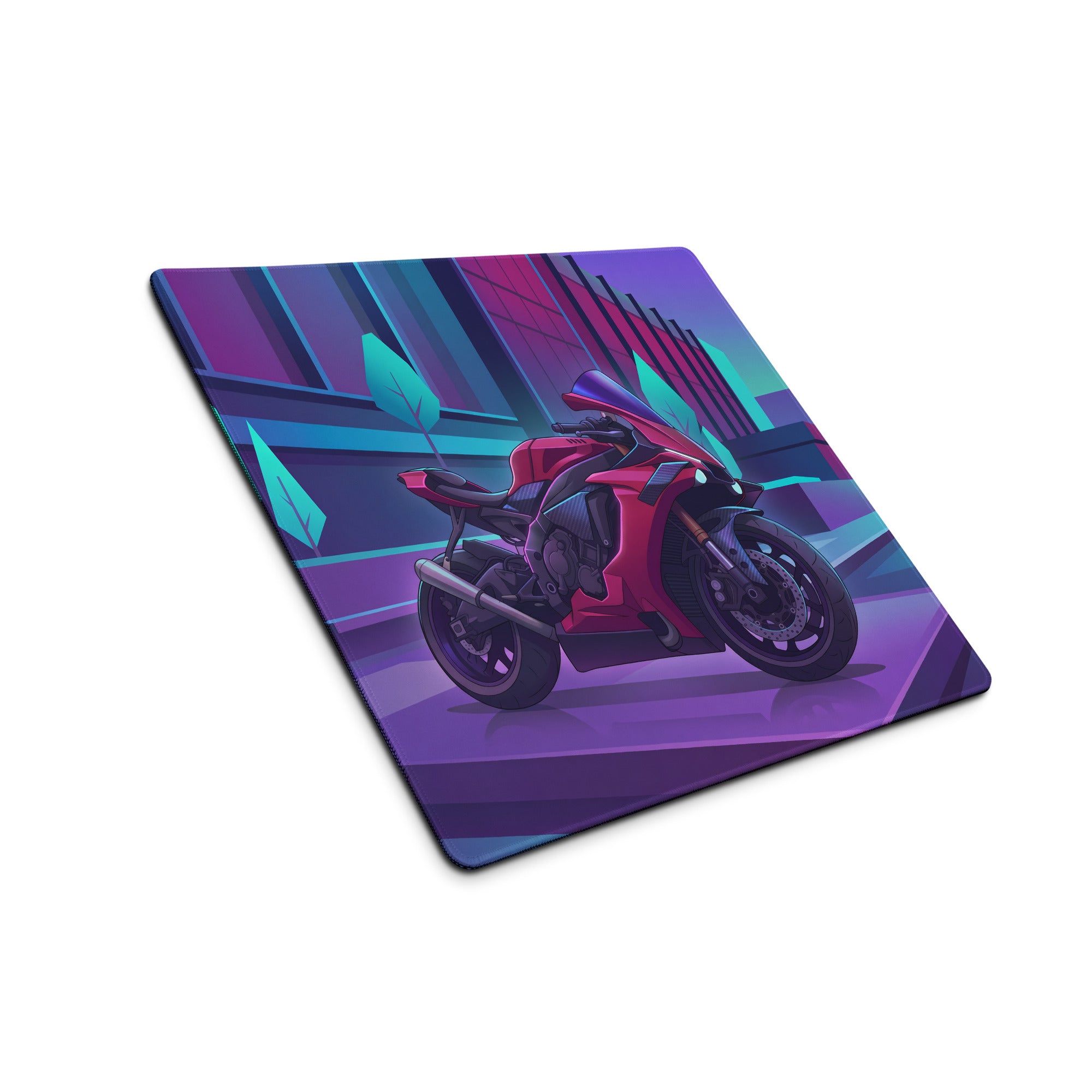 Yamaha YZF-R1 Inspired Red Purple Vaporwave Gaming Mouse Pad – Neon Cyber City Desk Mat, Retro Futuristic Synthwave Sportbike Vector Art