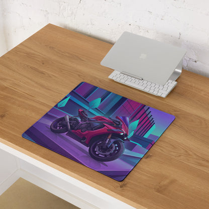 Yamaha YZF-R1 Inspired Red Purple Vaporwave Gaming Mouse Pad – Neon Cyber City Desk Mat, Retro Futuristic Synthwave Sportbike Vector Art