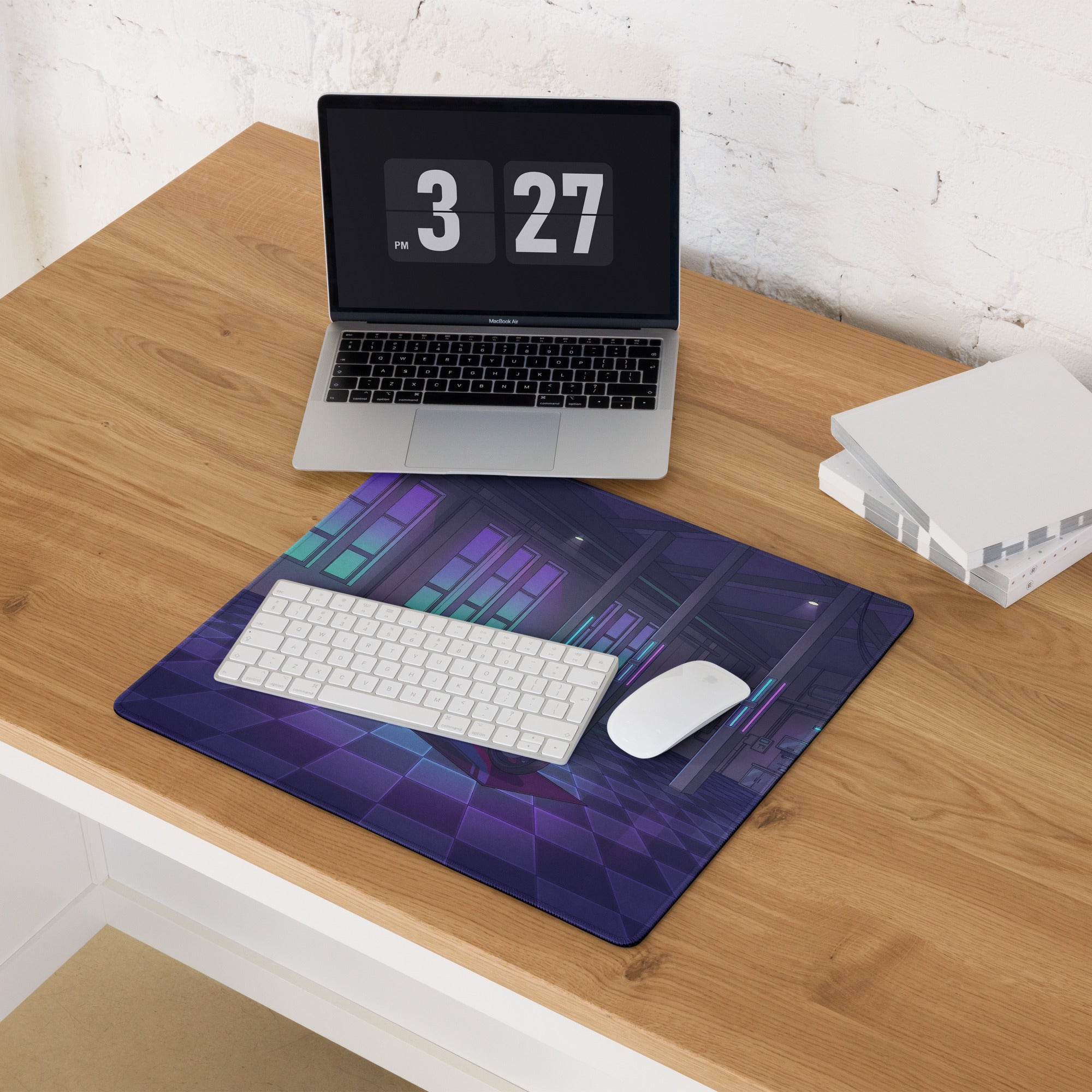 BMW S1000RR Inspired Green Purple Vaporwave Gaming Mouse Pad – Neon Cyber Garage Desk Mat, Retro Futuristic Sportbike Vector Art