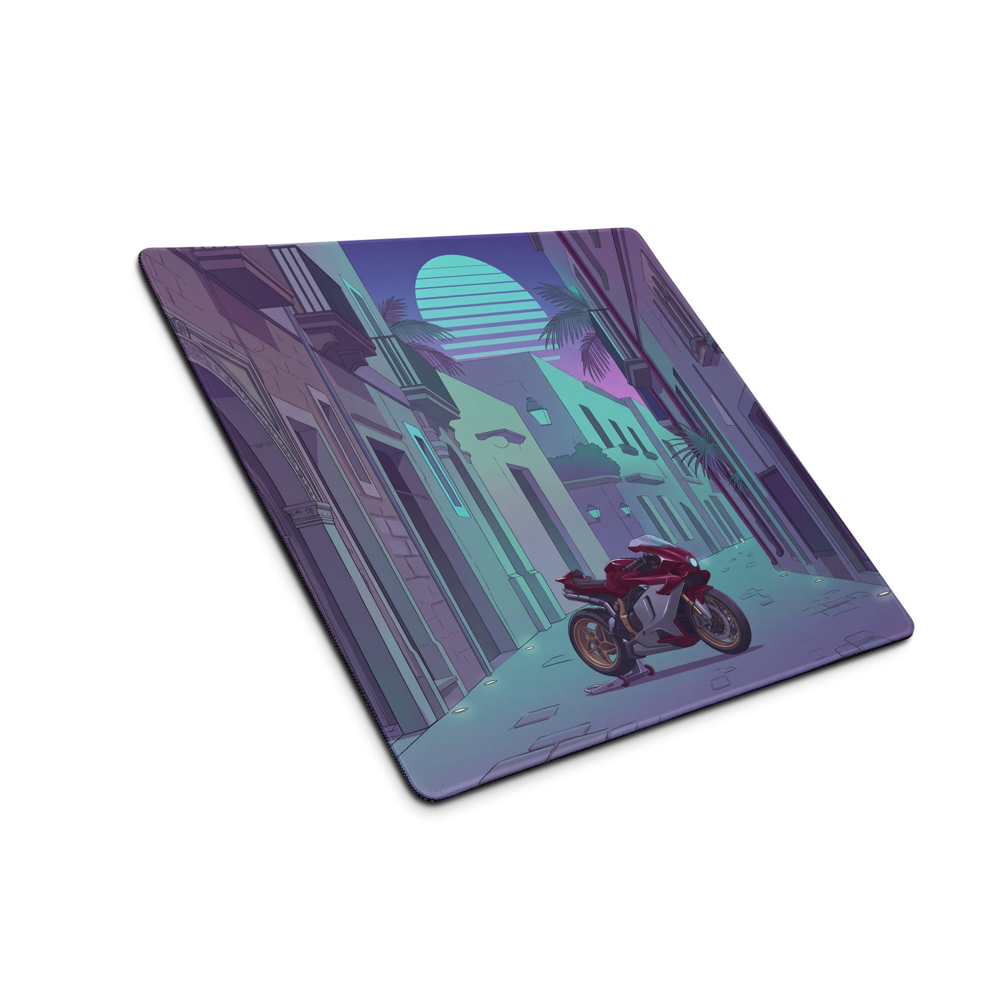 MV Agusta Superveloce 800 Inspired Red Silver Vaporwave Gaming Mouse Pad – Neon Italian Street Desk Mat, Retro Futuristic Sportbike Vector Art