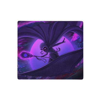 Purple and black vaporwave neon anime mouse pad with glowing eyes character riding winged creature cosmic design