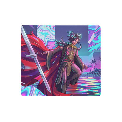 Neon vaporwave warrior mouse pad featuring vibrant neon purple and pink colors with stylized armored warrior design for gaming desk