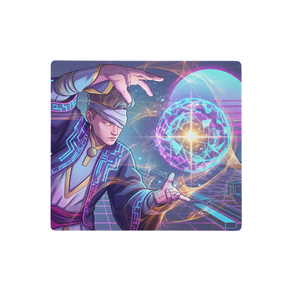 Vaporwave neon mage gaming mouse pad with nebula design, purple blue non slip large digital artwork for desk setup