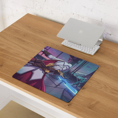 Vaporwave neon dragon pad rectangular mouse pad with vibrant anime warrior in white armor and red cape for gaming setups