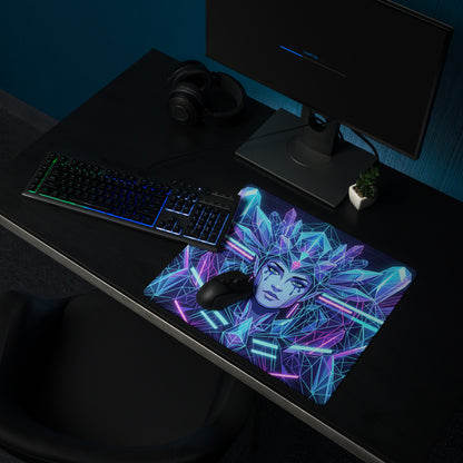 Vaporwave Neon Crystal Mouse Pad - Mouse Pad Neon Blue Purple Desk Setup Vaporwave Retro Mood Neon Decor Mat Digital Art