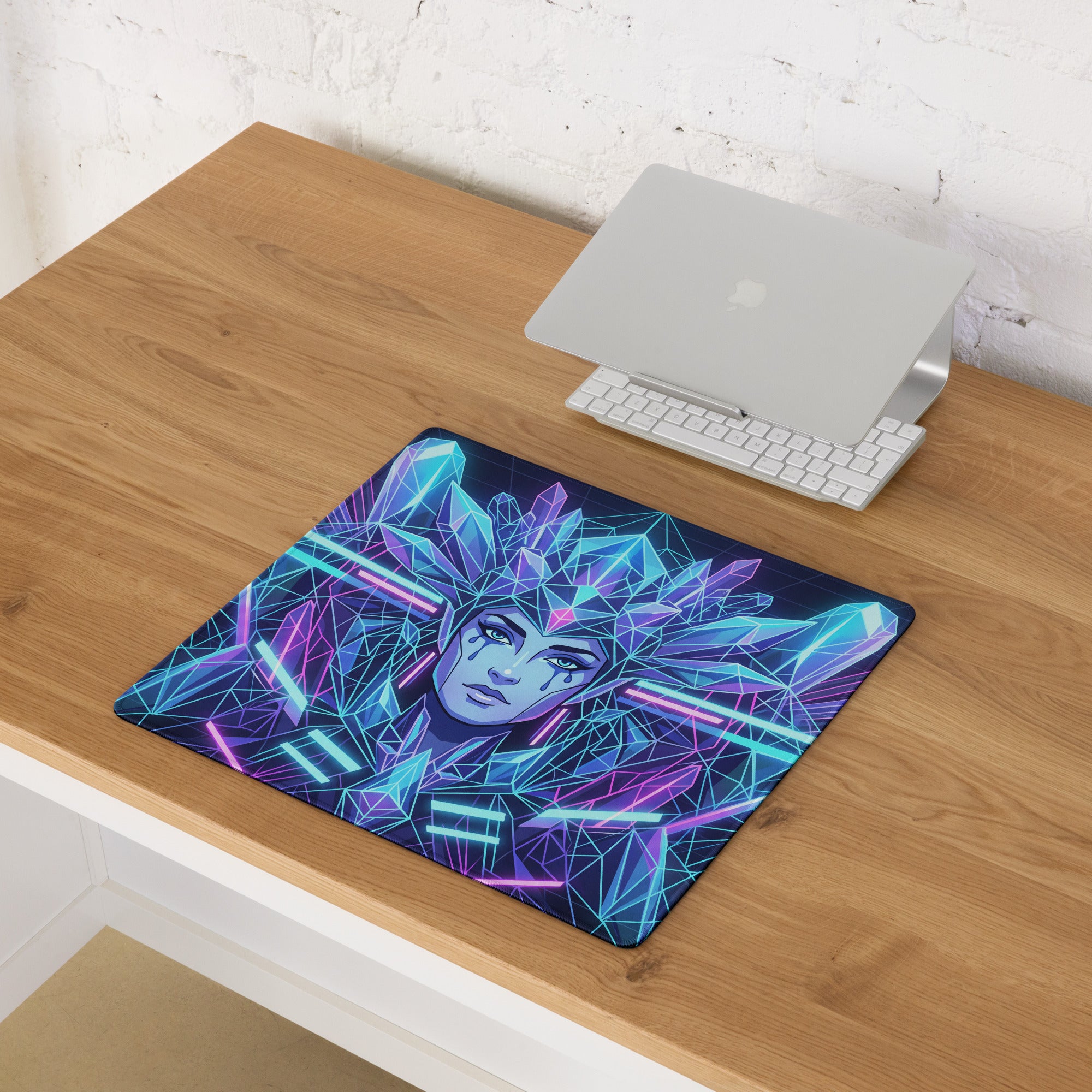 Vaporwave Neon Crystal Mouse Pad - Mouse Pad Neon Blue Purple Desk Setup Vaporwave Retro Mood Neon Decor Mat Digital Art