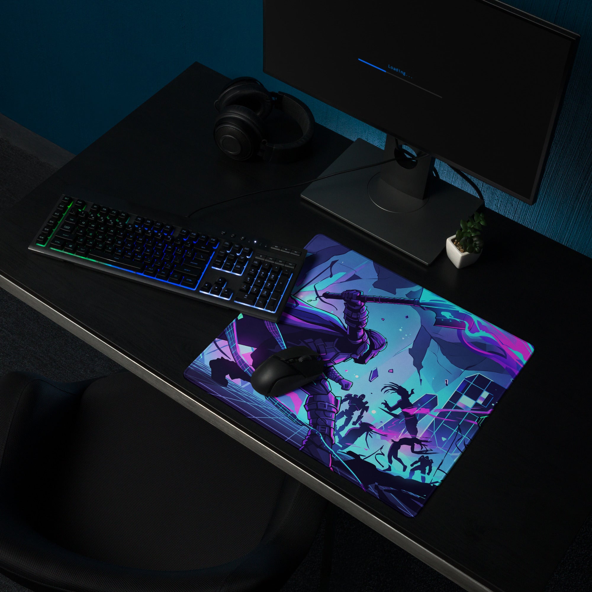 Vaporwave Neon Mouse Pad - Gaming Mouse Pad Neon Purple Blue Vaporwave Mood Nostalgic Futuristic Cyberpunk Desk Mat