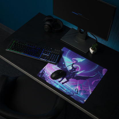 Neon Vaporwave Winged Pad - Gaming Mouse Pad Neon Purple Blue Desktop Vaporwave Futuristic Neon Desk Decor Digital Art