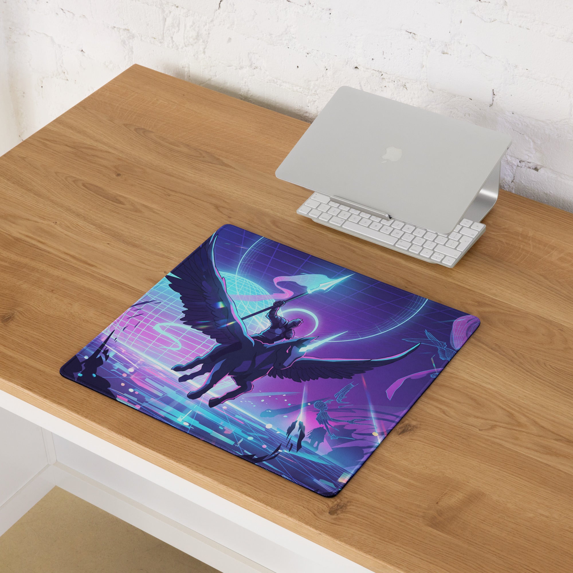 Neon Vaporwave Winged Pad - Gaming Mouse Pad Neon Purple Blue Desktop Vaporwave Futuristic Neon Desk Decor Digital Art