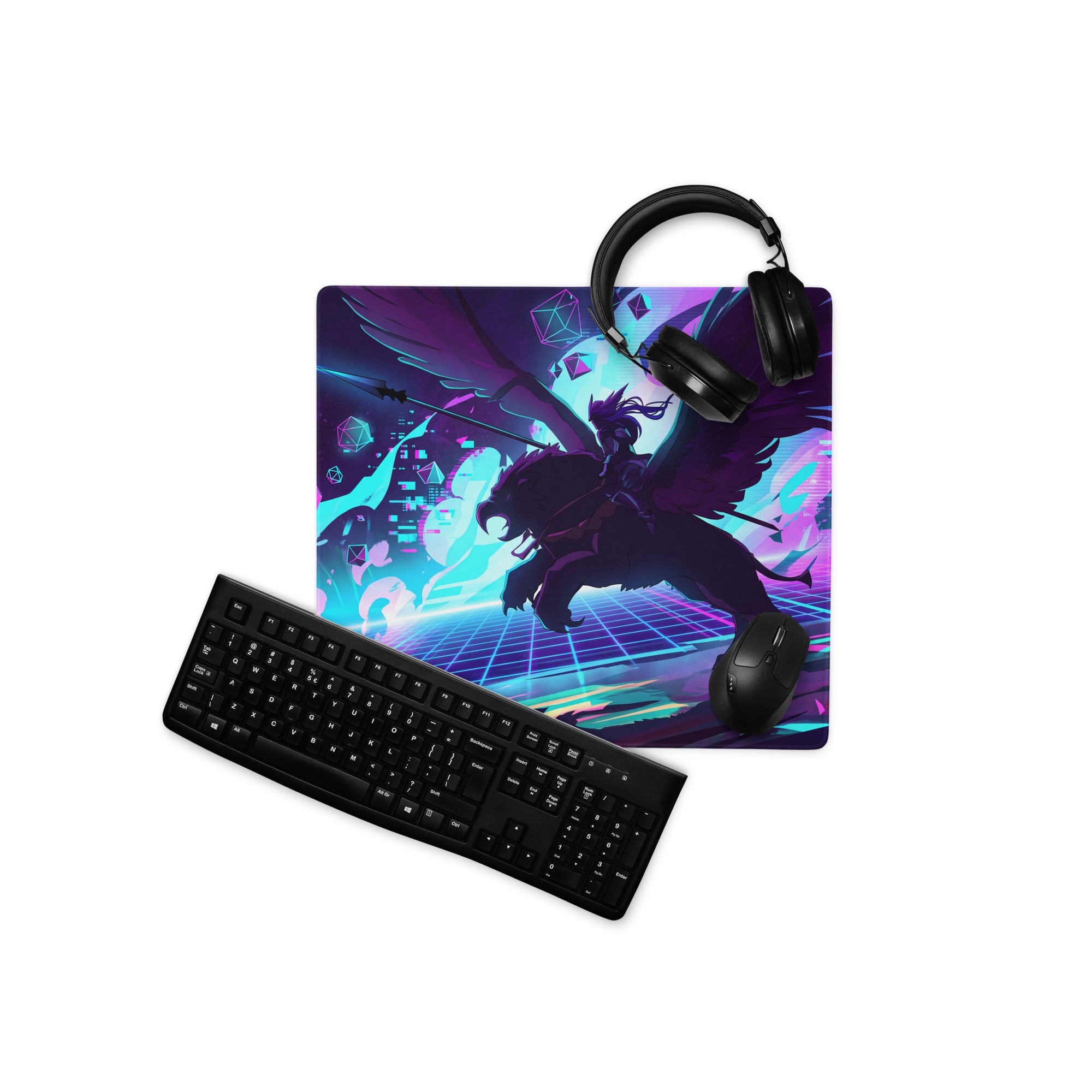 Neon Vaporwave Gaming Pad - Gaming Mouse Pad Purple Neon Blue Desktop Setup Vaporwave Cyberpunk Vibrant Mood Digital Art