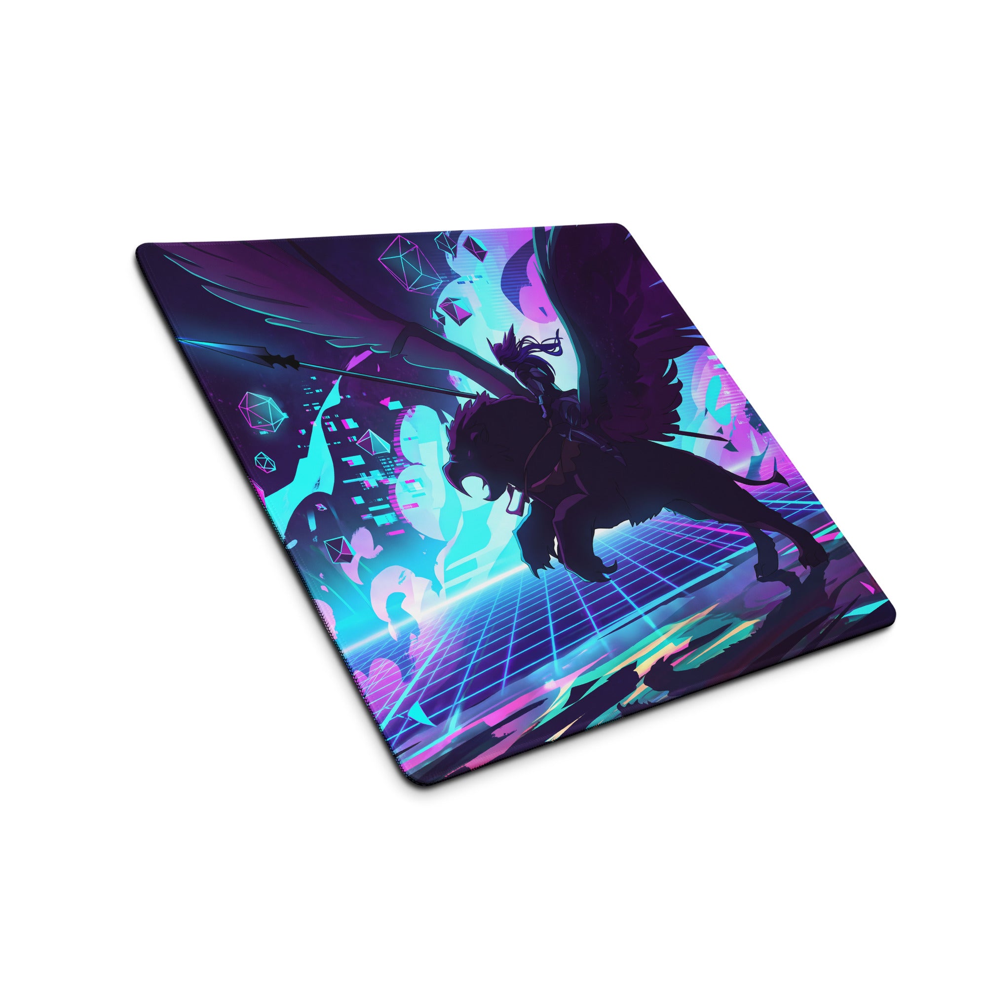 Neon Vaporwave Gaming Pad - Gaming Mouse Pad Purple Neon Blue Desktop Setup Vaporwave Cyberpunk Vibrant Mood Digital Art
