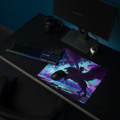 Neon Vaporwave Gaming Pad - Gaming Mouse Pad Purple Neon Blue Desktop Setup Vaporwave Cyberpunk Vibrant Mood Digital Art