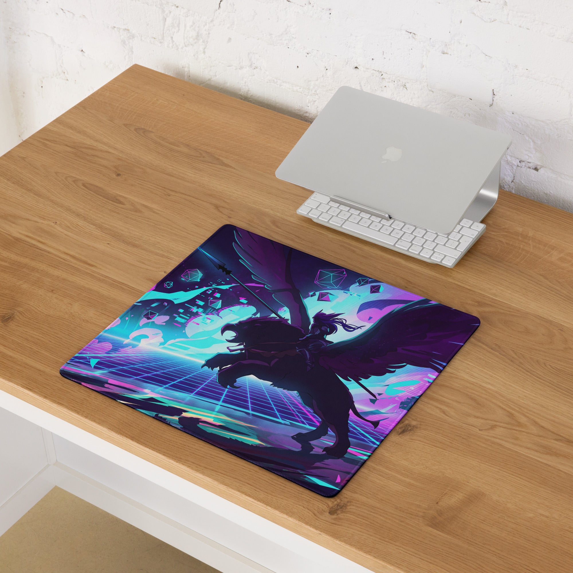Neon Vaporwave Gaming Pad - Gaming Mouse Pad Purple Neon Blue Desktop Setup Vaporwave Cyberpunk Vibrant Mood Digital Art