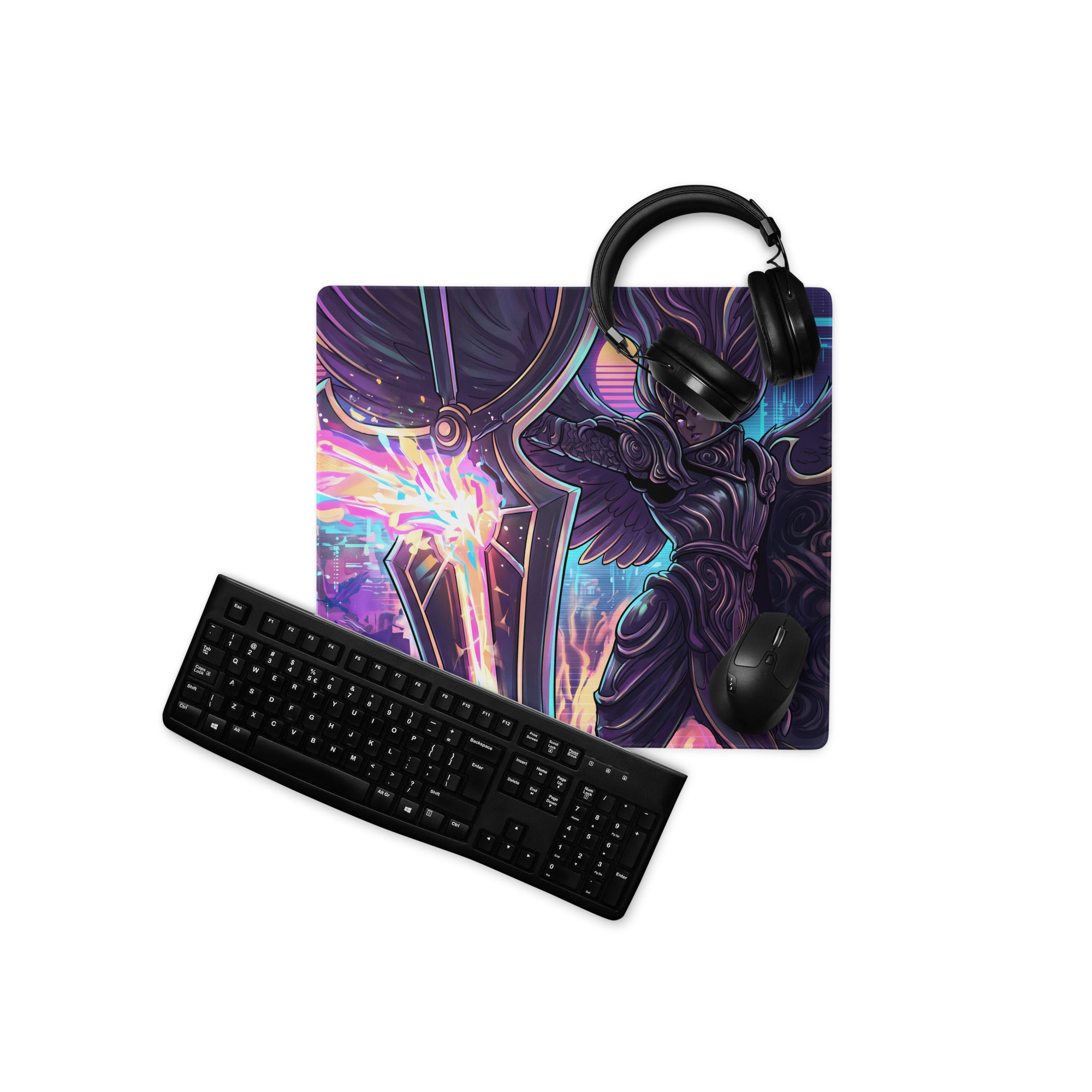 Vaporwave Neon Goddess Mouse Pad - Vaporwave Goddess Neon Purple Pink Gaming Setup Retro Futurism Cyberpunk Desk Digital