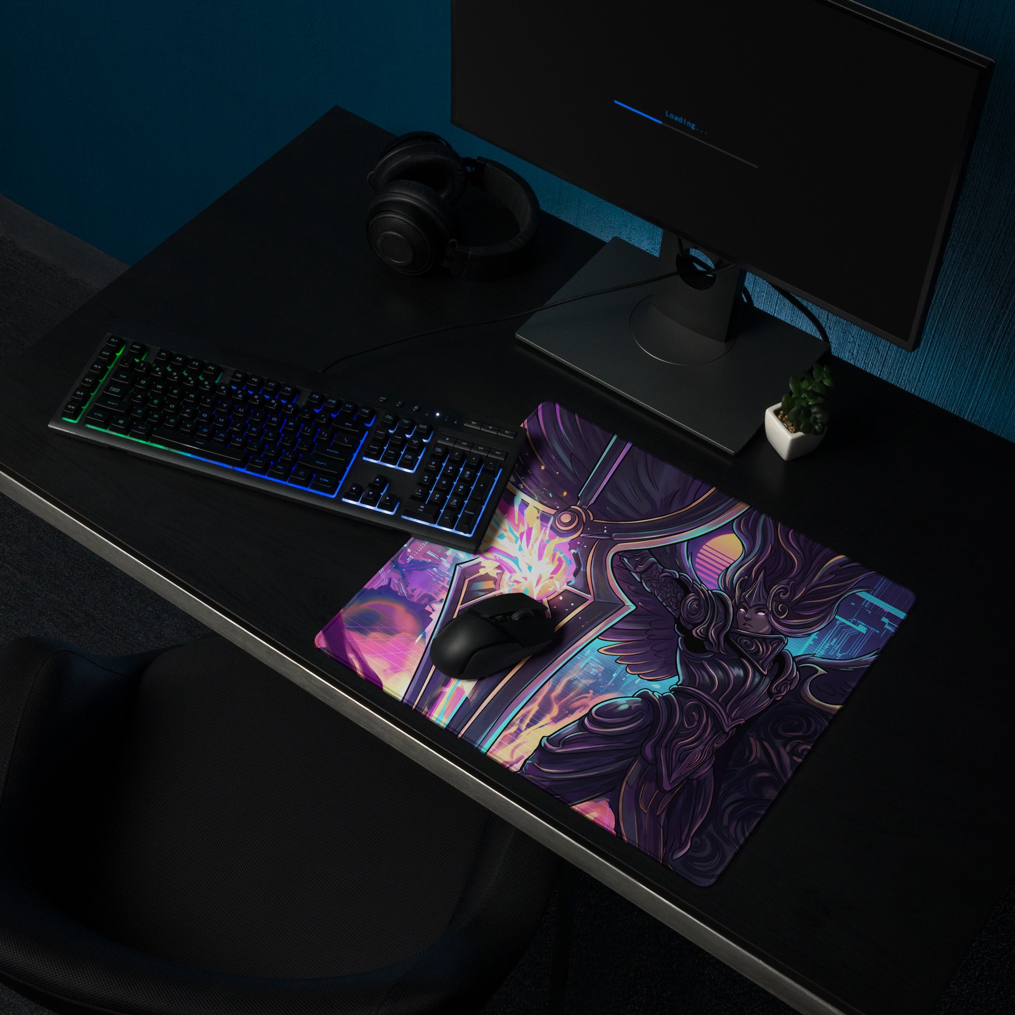 Vaporwave Neon Goddess Mouse Pad - Vaporwave Goddess Neon Purple Pink Gaming Setup Retro Futurism Cyberpunk Desk Digital