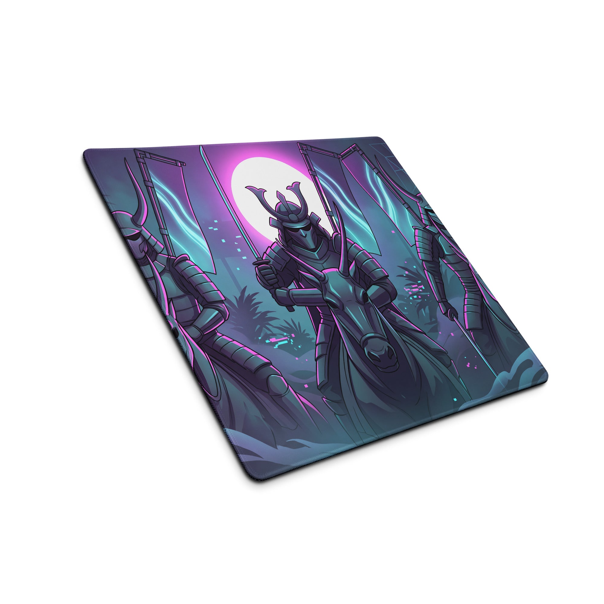 Neon Vaporwave Samurai Mouse Pad - Samurai Neon Purple Pink Vaporwave Energetic Retro Neon Decor Gaming Mat Digital Art