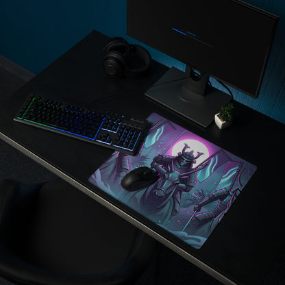 Neon Vaporwave Samurai Mouse Pad - Samurai Neon Purple Pink Vaporwave Energetic Retro Neon Decor Gaming Mat Digital Art