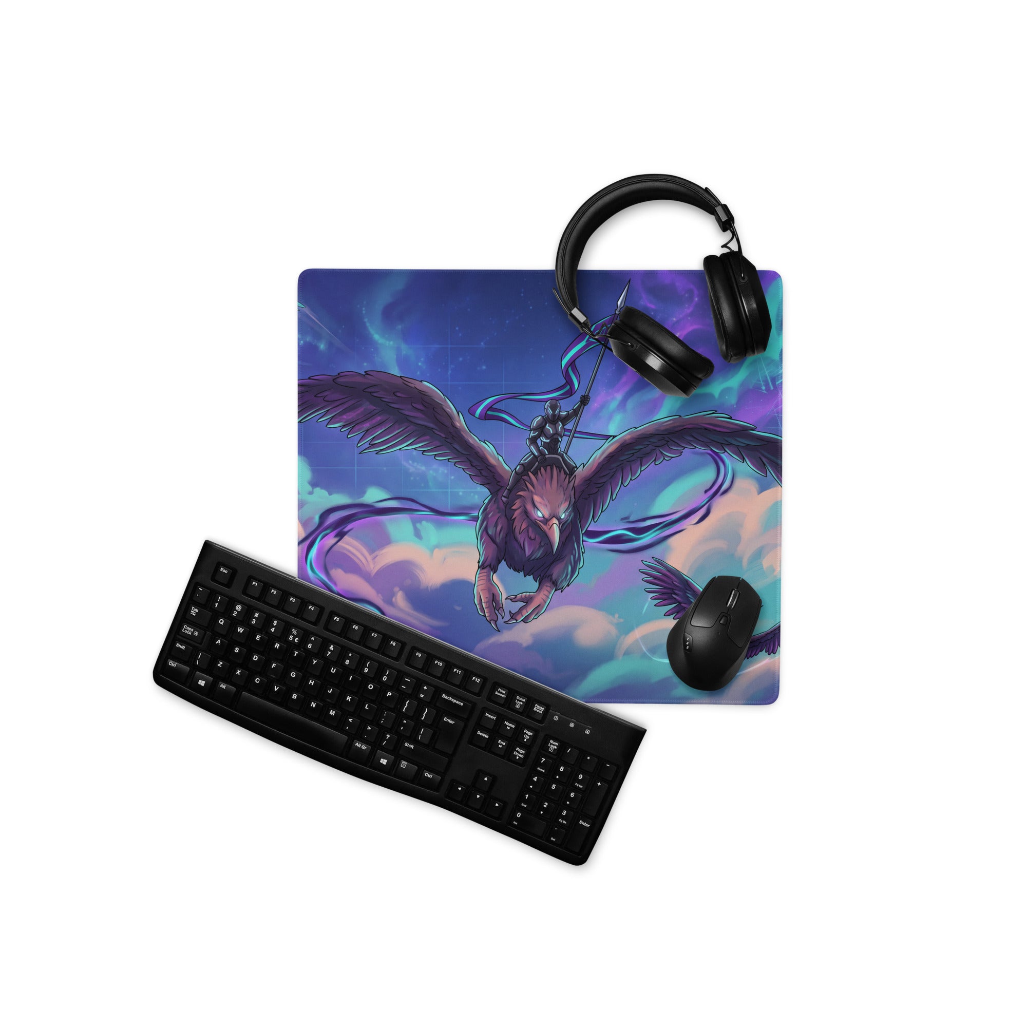 Vaporwave Phoenix Gaming Mouse Pad - Phoenix Purple Blue Pink Neon Gaming Desk Vaporwave Epic Retro Futurism Digital Art