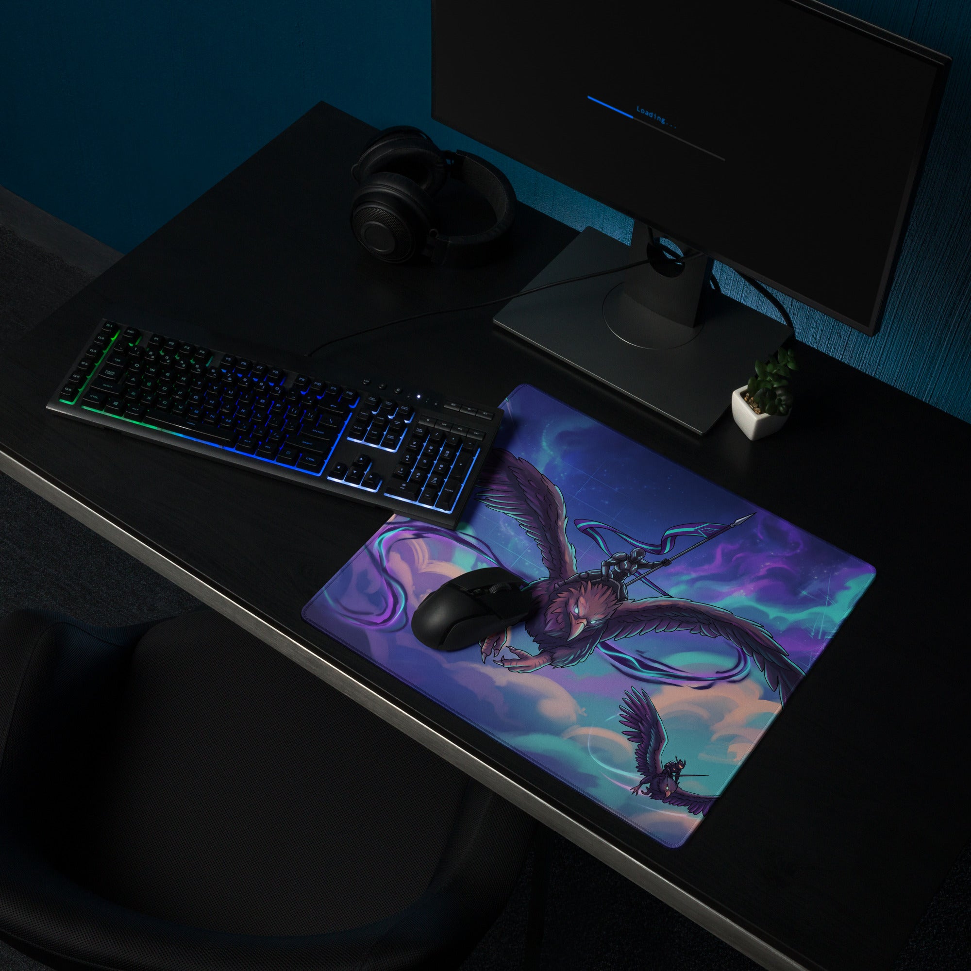 Vaporwave Phoenix Gaming Mouse Pad - Phoenix Purple Blue Pink Neon Gaming Desk Vaporwave Epic Retro Futurism Digital Art