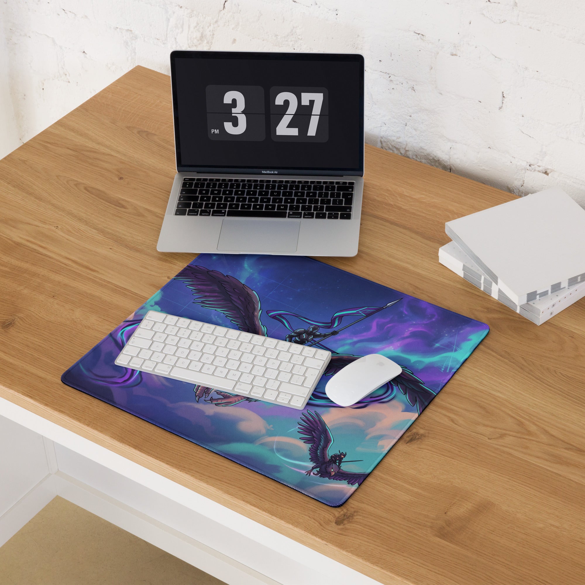 Vaporwave Phoenix Gaming Mouse Pad - Phoenix Purple Blue Pink Neon Gaming Desk Vaporwave Epic Retro Futurism Digital Art