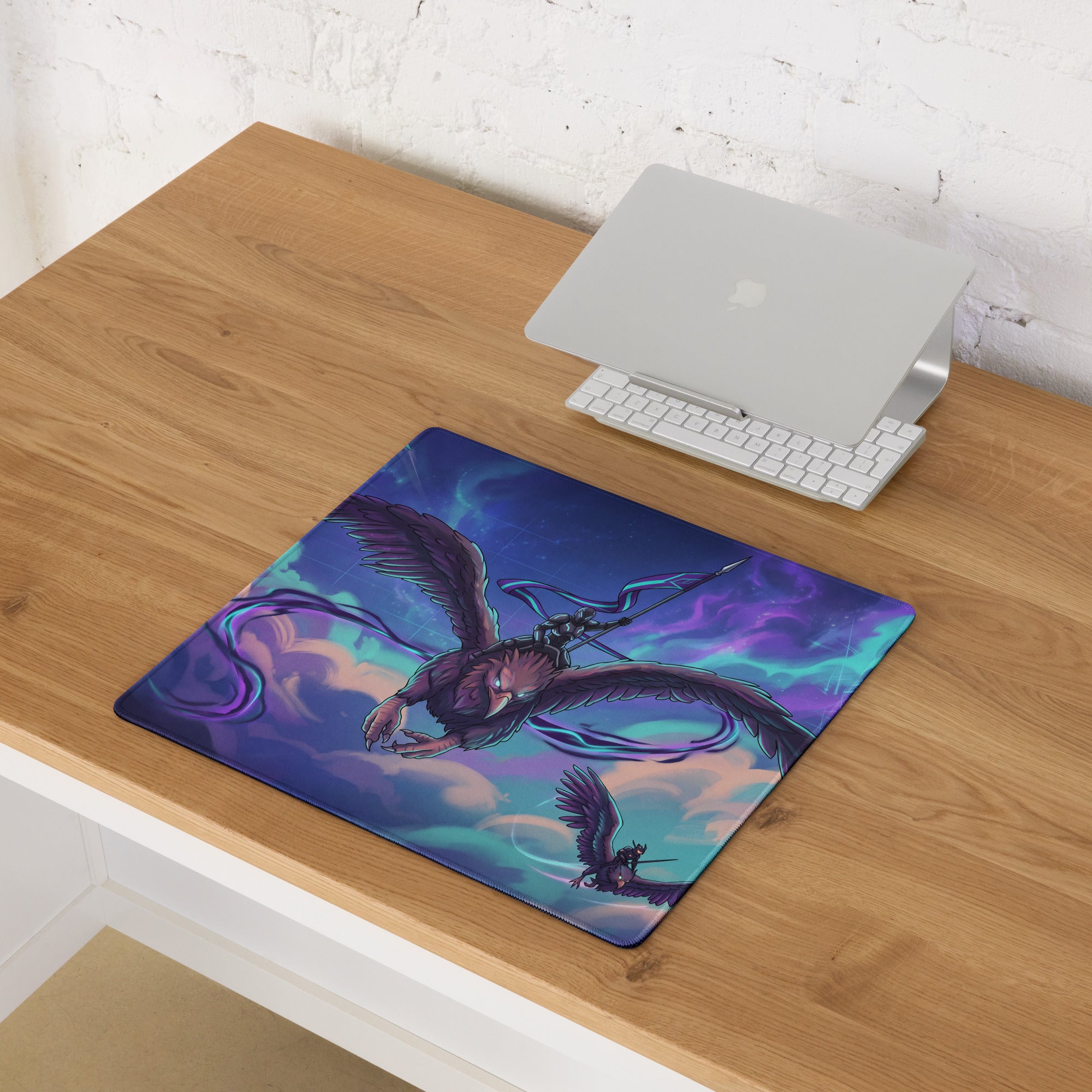 Vaporwave Phoenix Gaming Mouse Pad - Phoenix Purple Blue Pink Neon Gaming Desk Vaporwave Epic Retro Futurism Digital Art