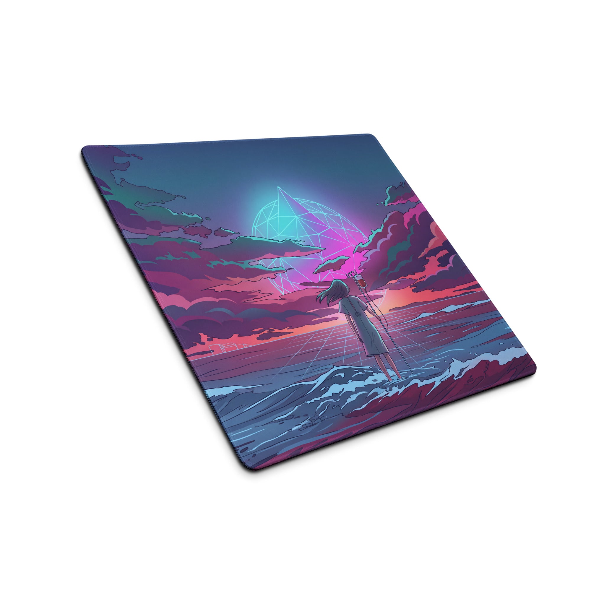 Vaporwave Neon Ocean Desk Pad - Gaming Mouse Pad Neon Pink Purple Cyan Vaporwave Dreamy Mood Neon Aesthetic Digital Art