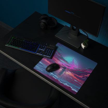 Vaporwave Neon Ocean Desk Pad - Gaming Mouse Pad Neon Pink Purple Cyan Vaporwave Dreamy Mood Neon Aesthetic Digital Art
