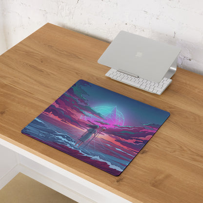 Vaporwave Neon Ocean Desk Pad - Gaming Mouse Pad Neon Pink Purple Cyan Vaporwave Dreamy Mood Neon Aesthetic Digital Art