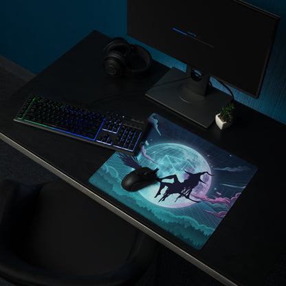Vaporwave neon globe pad rectangular gaming mousepad with vibrant cosmic design and neon teal purple pink colors