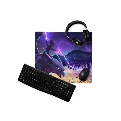 Purple and black vaporwave dragon neon mouse pad with fantasy dragon design for gaming and retro futurism desks