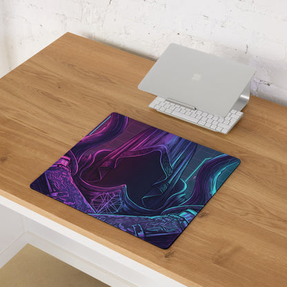 Vaporwave neon gaming mouse pad with vibrant neon purple teal abstract design for desktop gaming setup
